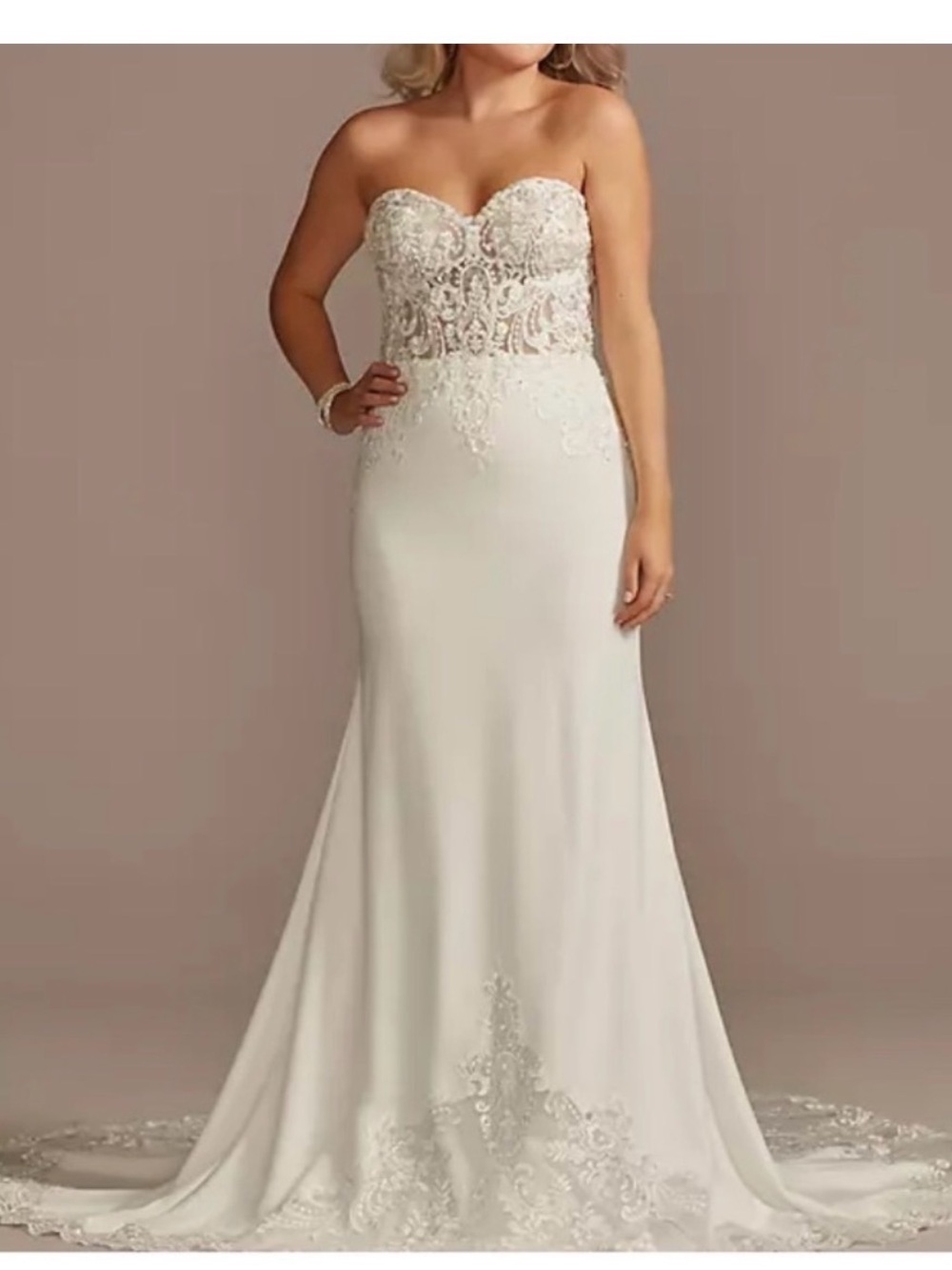 Strapless Galina  Lace Appliqué Wedding Dress in Ivory style sv830
